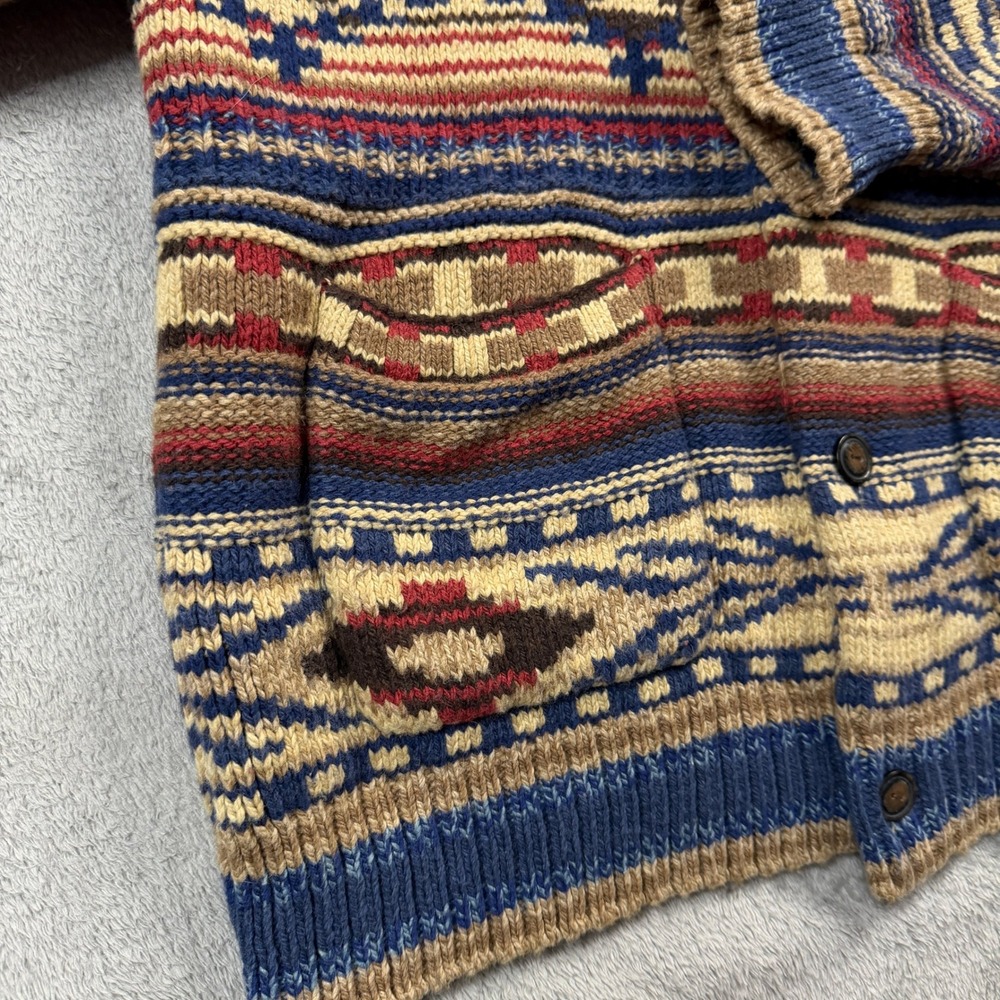 American Eagle Mens Large Southwestern Shawl Collar Button Cardigan Sweater Blue - Picture 8 of 13